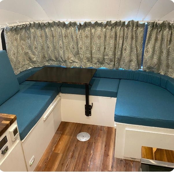 Custom Airstream camper cushions designed to fit curved walls and vintage layouts