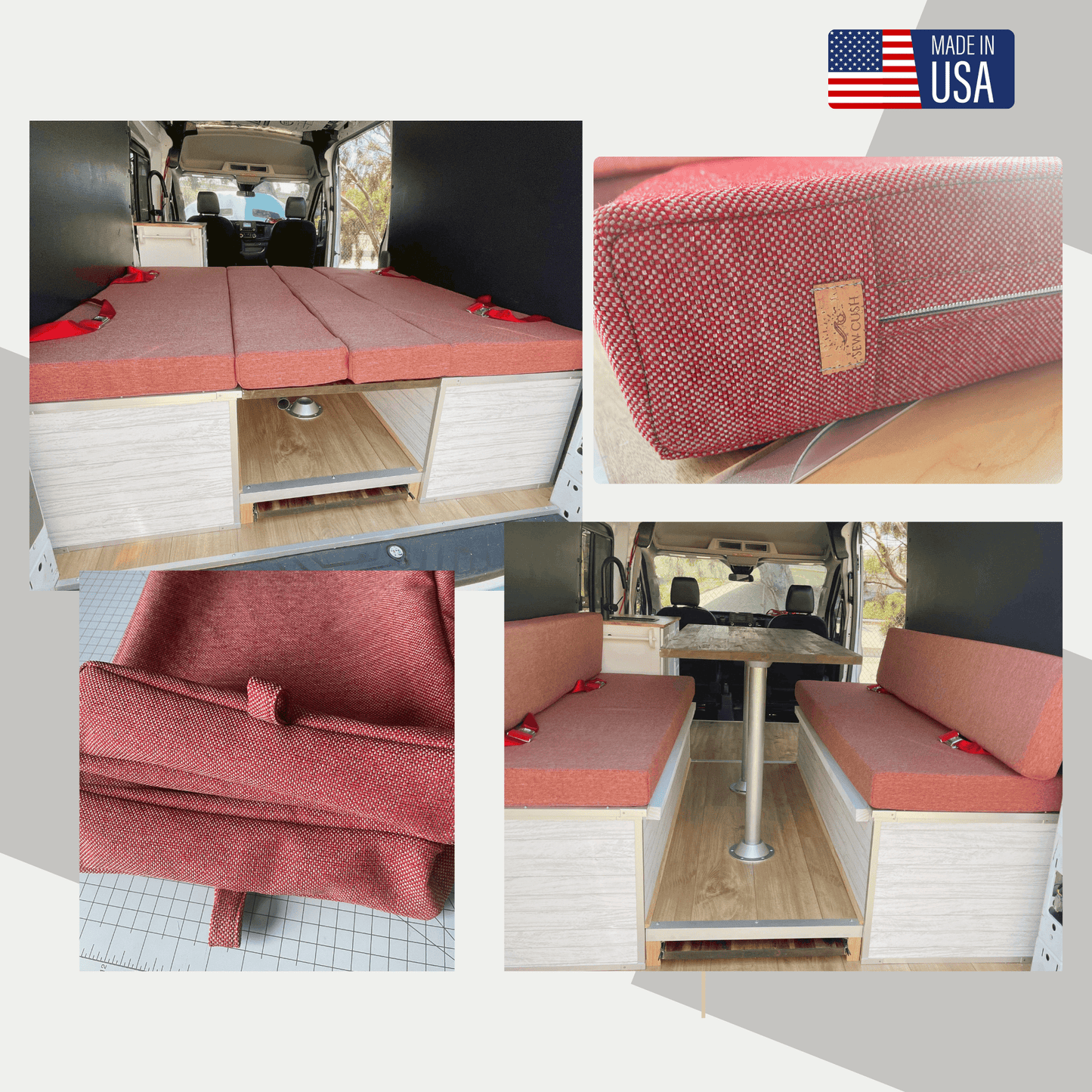 Custom Sprinter van cushions tailored for Mercedes-Benz conversions